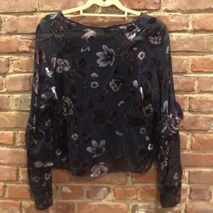 Navy floral blouse with layered sleeves